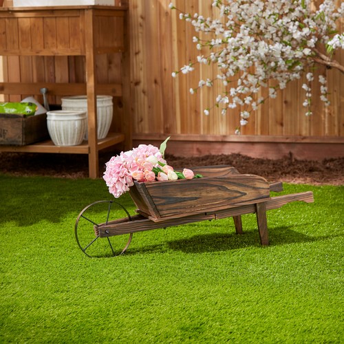 Wooden wheelbarrow flower cart - wooden,