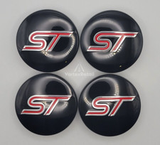 SET OF 4 ST RED & BLACK 54mm ALLOY WHEEL CENTRE CAPS FOCUS FIESTA KA KUGA FORD