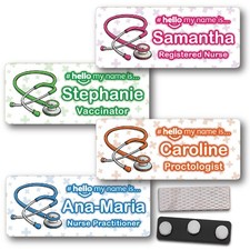 Hello My Name Is Badge SMN Nurse Midwife Doctor Stethoscope Magnet Pin Tag
