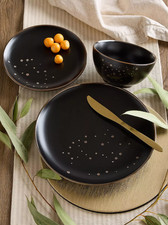 Waterside 12 Piece Dinner Set Service for 4 Ebony Black & Gold