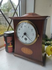 MINIATURE ANTIQUE ARTS &CRAFTS/TIFFANY STYLE INLAID MANTEL CLOCK/TIMEPIECE c1910