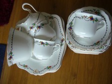 Vintage Tuscan Kingfisher birds tea set plates cups saucers sugar bowl milk jug
