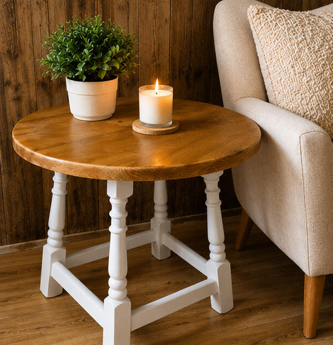 Rustic farmhouse side table - side, |