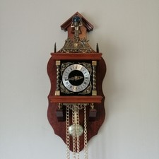 Vintage Dutch Wall Clock - Very Decorative Brass Fittings/Atlas Finial - Quartz