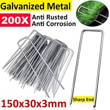 200x Galvanised U Pins Weed Control Fabric Pegs Garden Turf Securing Membrane UK