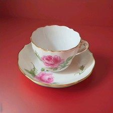 Meissen Dresden Pink Rose Flower Demitasse Coffee Cup and Saucer