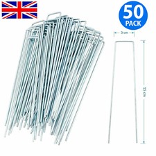 50 x Galvanised U Pins Weed Control Fabric Pegs Garden Turf Securing Membrane UK