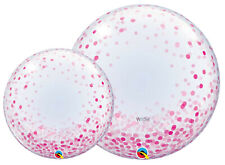 24" Qualatex Clear Deco Bubble PINK Confetti Dots Helium Party Balloons