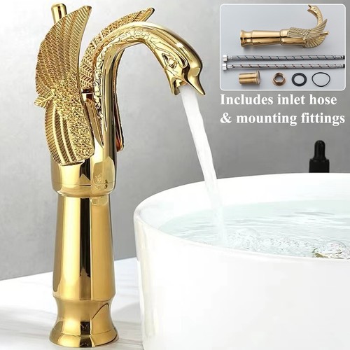 Gold swan bathroom sink - gold, taps