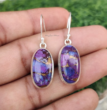 Purple Copper Turquoise Earring Oval Stone Shape 925 Sterling Silver Mo**