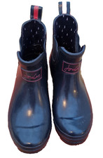 Joules Wellibobs Boots UK 5 EU 38 Navy Blue Raindrop Lining Small Heel Used