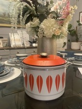 Vintage Catherineholm Norway Lotus Orange & White Enamel XL Cook Pot