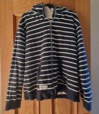 Lazy Jacks Navy Striped Hoodie Sherpa Fleece Lined. Full Zip. Size XXL, UK 18
