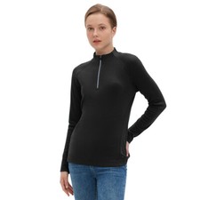 Women 100% Merino Wool  Long Sleeve Baselayer Top Lightweight Half-Zip Jumper