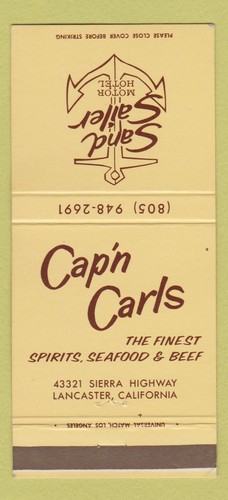 Matchbook cover cap n - matchbook, carls