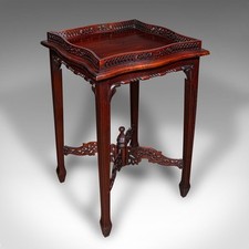 Vintage Silver Display Table, Oriental Mahogany, Side, Lamp, Chippendale Revival