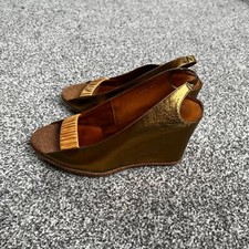 Dries Van Noten Bronze Sling Back Shoes Sz 5UK 7US 37 Wedge Sandals Leather