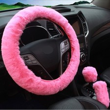 Furry Car Steering Wheel Cover with Handbrake Cover Gear Shift Cover for Women