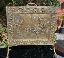 Vintage Embossed Brass Fire Screen fire guard horse and carriage 56 cm (Handmade