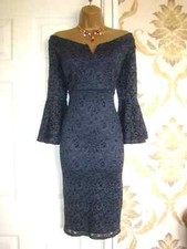 QUIZ GREY LACE SPARKLY BELL SLEEVE EVENING PARTY COCKTAIL DRESS SIZE 12 WEDDING.