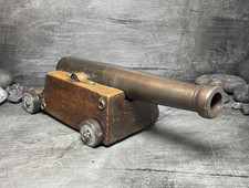 Antique Iron and Oak Napoleonic Naval Ship Cannon Model  14" Nelson Victory