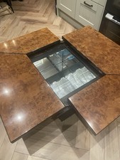 Roche Bobois Paul Michel Burl & Black Lacquer Cocktail Coffee Table 1975