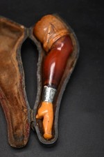 EROTIC MEERSCHAUM PIPE CARVED AS STOCKINGED LEG WITH SILVER MOUNT - 19thC