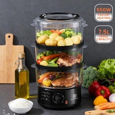 SUPERLEX 3-Tier Food Steamer Veg Meat 7.5L with Rice Bowl Electric Multi-cooker