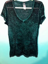 Harley-Davidson Green Rhinestone Motorcycle Biker V-neck Short Sleeve Top M