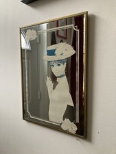 Vintage 1970’s glass mirror with art nouveau illustrated woman 28cm x 38cm