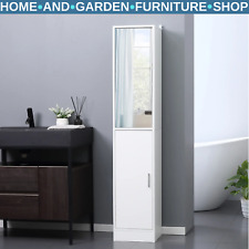 White Tall Mirrored Bathroom Cabinet Storage Cupboard Tallboy Unit Doors Shelves