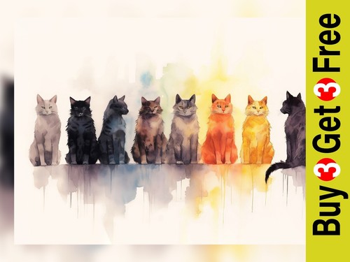 Cluster cats watercolor - of,