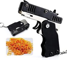 Mini Metal Burst Collapsible Rubber Band Gun Toy, With 60Pcs Safe Children Toy
