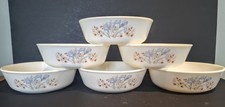 Vintage Pyrex Blue Iris Set of 6 Cereal Bowls Milk Glass 6" diameter 