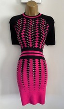 NEW Karen Millen L Size 14 16 JEWELLED GEO FINE KNIT DRESS IN PINK BLACK