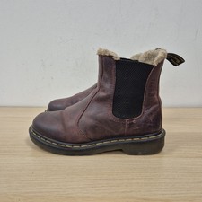 Dr. Doc Martens 2976 Leonore Fur Trim Brown Leather Ankle Chelsea Boots Uk 5