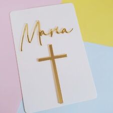 Personalised Name and Cross Christening Baptism Mirror Acrylic CakeTopper