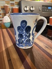 MA Hadley Pottery Stoneware Vintage Blue Pear And Grapes Flared Mug Older