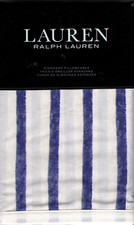Ralph Lauren 2 Standard Pillowcases Jensen Stripe Blue Farmhouse Cottage Chic