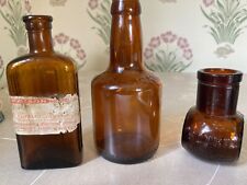3x Vintage Amber Bottles -