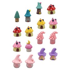  16Pcs Miniature Resin Mushroom House Mini Fairy Garden House Figurines