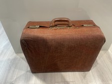 Vintage 1950’s Gentlemen’s Leather Suitcase Wardrobe Trunk with Canvass Cover