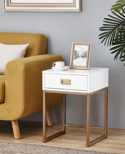 White gold bedside table with - gold,