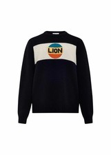 Bella Freud Lion Big Stripe Chunky Oversize Black Wool Jumper Size Medium