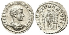 Rome - Diadumenian Caes. - 218 AD Denarius Rv. Prince with standard and scepter