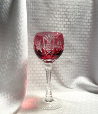 BEYER VINEYARD WINE GLASS CASED CRANBERRY PINK CUT TO CLEAR CRYSTAL BOHEMIAN