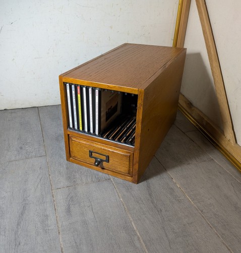 Vintage oak wood storage - cd,