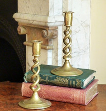 Vintage Pair Brass Candlesticks Barley Twist
