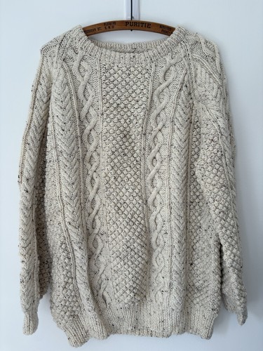 Aran cream hand knitted - cream, wool