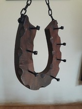 Hand made wooden Horse Shoe Key/coat/crop hook Hanger. 80s. Life size.